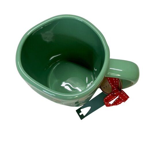 Rae Dunn Artisan "Jolly" Green Ceramic Holiday Mug White Christmas Tree 16 Oz - Picture 3 of 7